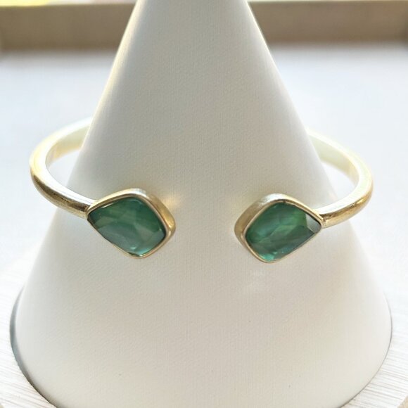Lucky Brand Green Stone Open Cuff Gold Tone Hinged Bracelet - Picture 1 of 8